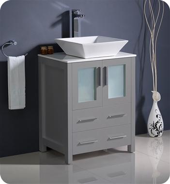 Fresca Torino 24" Gray Modern Bathroom Cabinet w/ Top &Vessel Sink