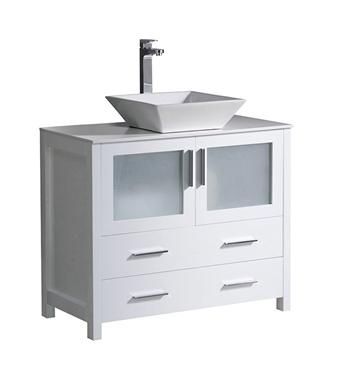 Fresca Torino 36" White Modern Bathroom Cabinet w/ Top & Vessel Sink