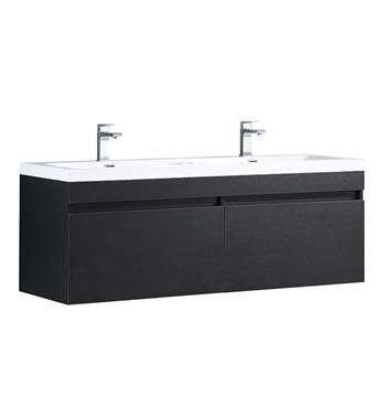 Fresca Largo 57" Black Modern Bathroom Cabinet w/ Integrated Sinks