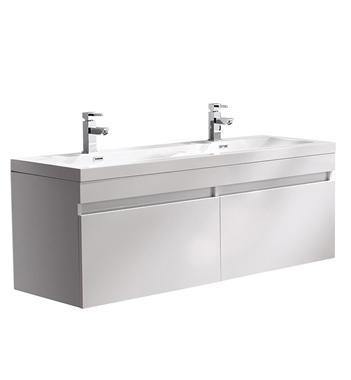 Fresca Largo 57"White Modern Double Sink Bathroom Cabinet w/ Integrated Sinks