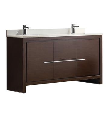 Fresca Allier 60" Wenge Brown Modern Double Sink Bathroom Cabinet w/ Top & Sinks