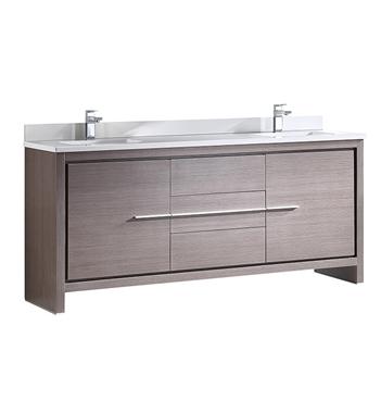 Fresca Allier 72" Gray Oak Modern Double Sink Bathroom Cabinet w/ Top & Sinks