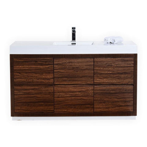 Bliss 60" Single Sink Walnut Free Standing Modern Bathroom Vanity