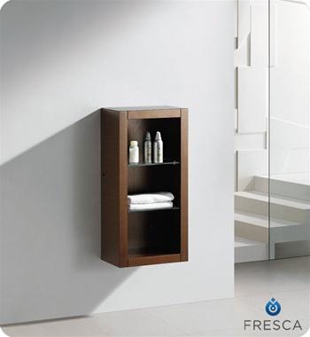 Fresca Allier Wenge Brown Bathroom Linen Side Cabinet w/ 2 Glass Shelves