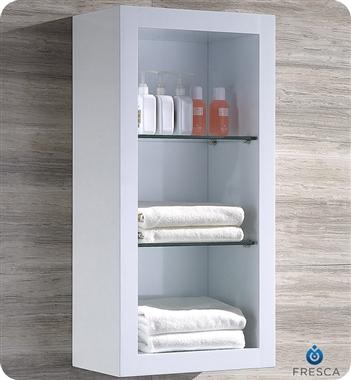 Fresca Allier White Bathroom Linen Side Cabinet w/ 2 Glass Shelves