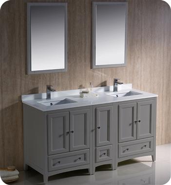 Fresca Oxford 60" Gray Traditional Double Sink Bathroom Vanity