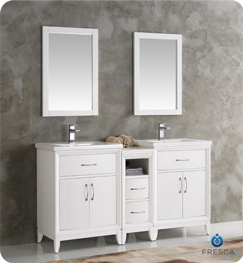 Fresca Cambridge 60" White Double Sink Traditional Bathroom Vanity w/ Mirrors