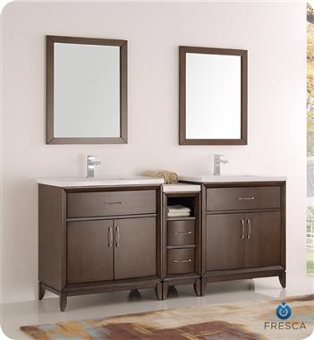 Fresca Cambridge 72" Antique Coffee Double Sink Traditional Bathroom Vanity w/ Mirrors