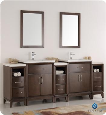 Fresca Cambridge 84" Antique Coffee Double Sink Traditional Bathroom Vanity w/ Mirrors