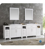 Fresca Cambridge 96" White Double Sink Traditional Bathroom Vanity w/ Mirrors