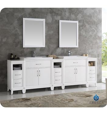 Fresca Cambridge 96" White Double Sink Traditional Bathroom Vanity w/ Mirrors