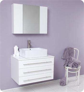 Fresca Modello 32" White Modern Bathroom Vanity w/ Marble Countertop