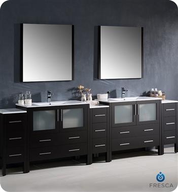 Fresca Torino 108" Espresso Modern Double Sink Bathroom Vanity w/ 3 Side Cabinets & Integrated Sinks
