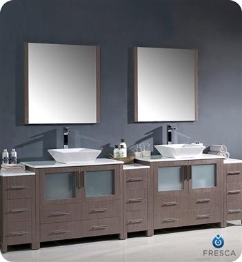 Fresca Torino 108" Gray Oak Modern Double Sink Bathroom Vanity w/ 3 Side Cabinets & Vessel Sinks