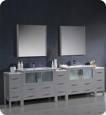 Fresca Torino 108" Gray Modern Double Sink Bathroom Vanity w/ 3 Side Cabinets & Integrated Sinks