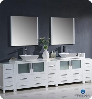Fresca Torino 108" White Modern Double Sink Bathroom Vanity w/ 3 Side Cabinets & Vessel Sinks