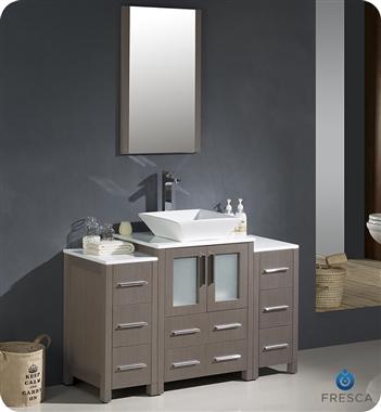 Fresca Torino 48" Gray Oak Modern Bathroom Vanity w/ 2 Side Cabinets & Vessel Sink