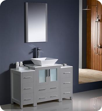 Fresca Torino 48" Gray Modern Bathroom Vanity w/ 2 Side Cabinets & Vessel Sink
