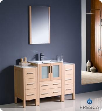 Fresca Torino 48" Light Oak Modern Bathroom Vanity w/ 2 Side Cabinets & Integrated Sink