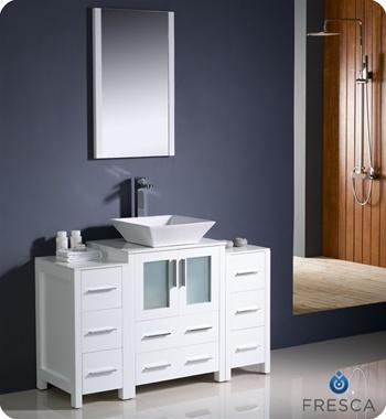 Fresca Torino 48" White Modern Bathroom Vanity w/ 2 Side Cabinets & Vessel Sink