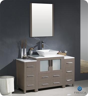 Fresca Torino 54" Gray Oak Modern Bathroom Vanity w/ 2 Side Cabinets & Vessel Sink