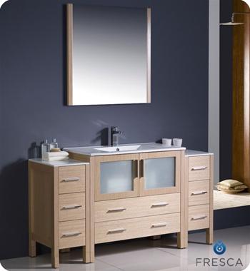 Fresca Torino 60" Light Oak Modern Bathroom Vanity w/ 2 Side Cabinets & Integrated Sink