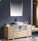 Fresca Torino 60" Light Oak Modern Bathroom Vanity w/ 2 Side Cabinets & Vessel Sink