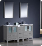 Fresca Torino 60" Gray Modern Double Sink Bathroom Vanity w/ Side Cabinet & Integrated Sinks