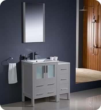 Fresca Torino 36" Gray Modern Bathroom Vanity w/ Side Cabinet & Integrated Sinks
