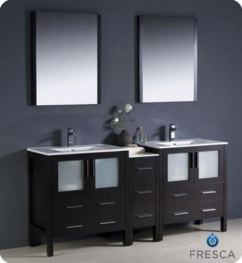 Fresca Torino 72" Espresso Modern Double Sink Bathroom Vanity w/ Side Cabinet & Integrated Sinks