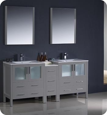 Fresca Torino 72" Gray Modern Double Sink Bathroom Vanity w/ Side Cabinet & Integrated Sinks