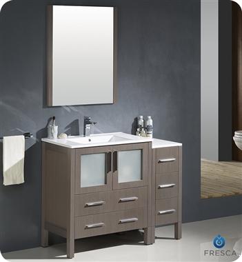 Fresca Torino 42" Gray Oak Modern Bathroom Vanity w/ Side Cabinet & Integrated Sink
