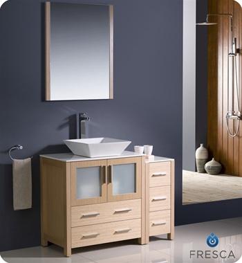 Fresca Torino 42" Light Oak Modern Bathroom Vanity w/ Side Cabinet & Vessel Sink