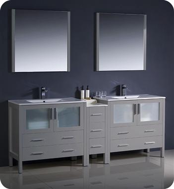 Fresca Torino 84" Gray Modern Double Sink Bathroom Vanity w/ Side Cabinet & Integrated Sinks