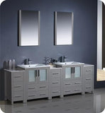Fresca Torino 84" Gray Modern Double Sink Bathroom Vanity w/ 3 Side Cabinets & Integrated Sinks