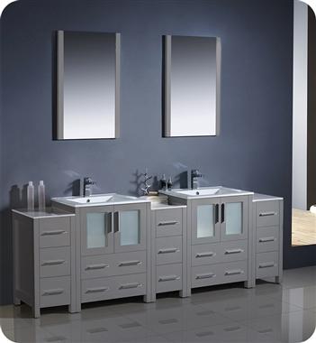 Fresca Torino 84" Gray Modern Double Sink Bathroom Vanity w/ 3 Side Cabinets & Integrated Sinks