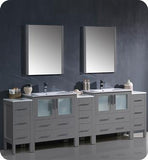 Fresca Torino 96" Gray Modern Double Sink Bathroom Vanity w/ 3 Side Cabinets & Integrated Sinks