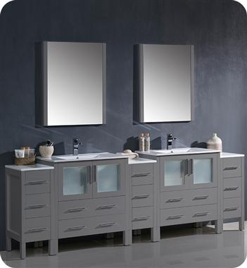 Fresca Torino 96" Gray Modern Double Sink Bathroom Vanity w/ 3 Side Cabinets & Integrated Sinks