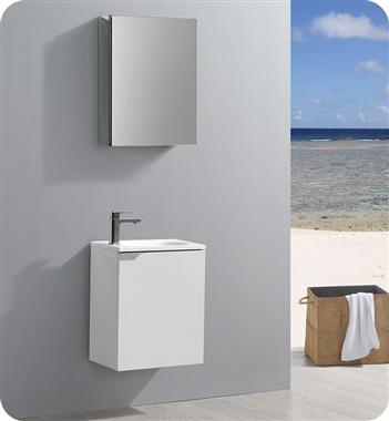 Fresca Valencia 20" Glossy White Wall Hung Modern Bathroom Vanity w/ Medicine Cabinet