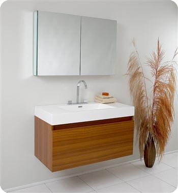 Fresca Mezzo 39" Teak Modern Bathroom Vanity w/ Medicine Cabinet