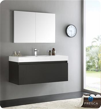 Fresca Mezzo 48" Black Wall Hung Modern Bathroom Vanity w/ Medicine Cabinet