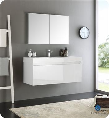 Fresca Mezzo 48" White Wall Hung Modern Bathroom Vanity w/ Medicine Cabinet