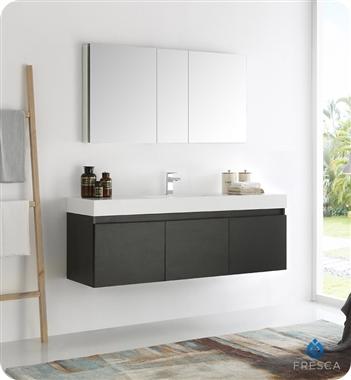 Fresca Mezzo 60" Black Wall Hung Single Sink Modern Bathroom Vanity w/ Medicine Cabinet