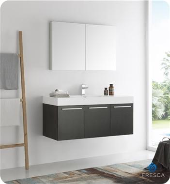 Fresca Vista 48" Black Wall Hung Modern Bathroom Vanity w/ Medicine Cabinet