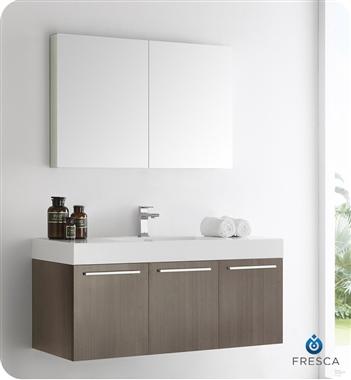 Fresca Vista 48" Gray Oak Wall Hung Modern Bathroom Vanity w/ Medicine Cabinet