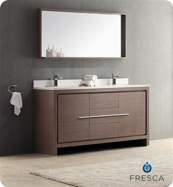 Fresca Allier 60" Gray Oak Modern Double Sink Bathroom Vanity w/ Mirror