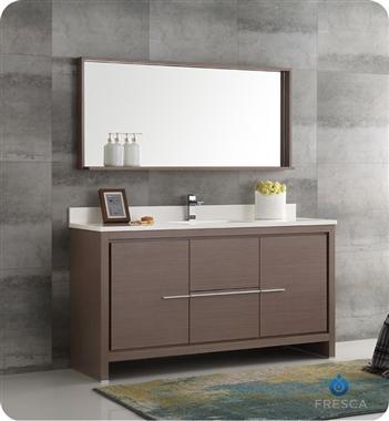 Fresca Allier 60" Gray Oak Modern Single Sink Bathroom Vanity w/ Mirror