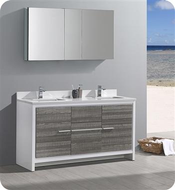 Fresca Allier Rio 60" Ash Gray Double Sink Modern Bathroom Vanity w/ Medicine Cabinet