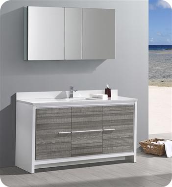 Fresca Allier Rio 60" Ash Gray Single Sink Modern Bathroom Vanity w/ Medicine Cabinet
