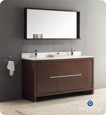 Fresca Allier 60" Wenge Brown Modern Double Sink Bathroom Vanity w/ Mirror